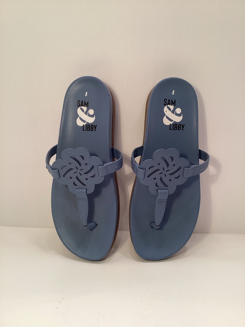 A18 Sam & Libby Light Blue Floral Thong Sandals - Picture 2 of 6